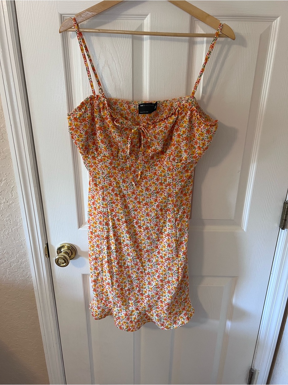 ASOS Dress Ditsy Floral Mini Orange Yellow Bow Tie Front Y2K Sundress Dainty
